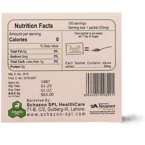 Sweetevia Sachet 100s - TAYYIB - SPL Healthcare - Lahore